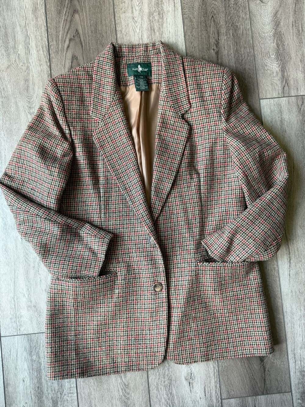 Hunt Club Vintage 100% Wool Houndstooth Plaid Blazer Size 12
